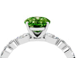 White gold Oval Cut Peridot Solitaire with Side Stones on a Pavé Band and Four-Prong Setting_4