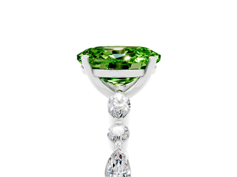 White gold Oval Cut Peridot Solitaire with Side Stones on a Pavé Band and Four-Prong Setting_5