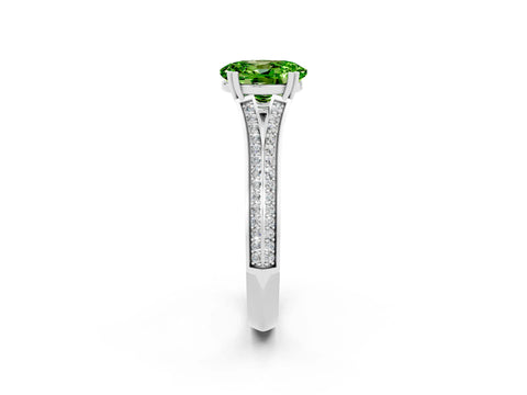 White gold Oval Cut Peridot Split Shank Engagement Ring with Pavé Band_2