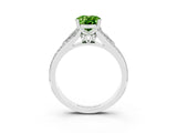 White gold Oval Cut Peridot Split Shank Engagement Ring with Pavé Band_3