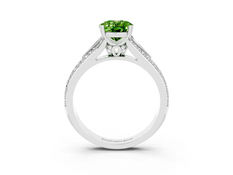 White gold Oval Cut Peridot Split Shank Engagement Ring with Pavé Band_3