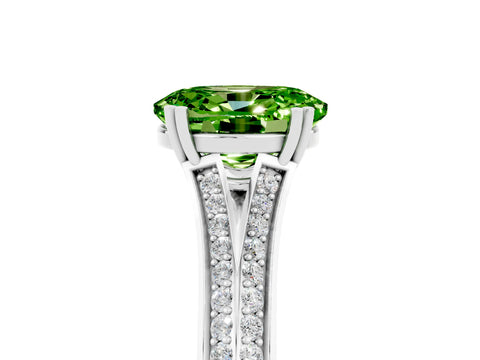 White gold Oval Cut Peridot Split Shank Engagement Ring with Pavé Band_5