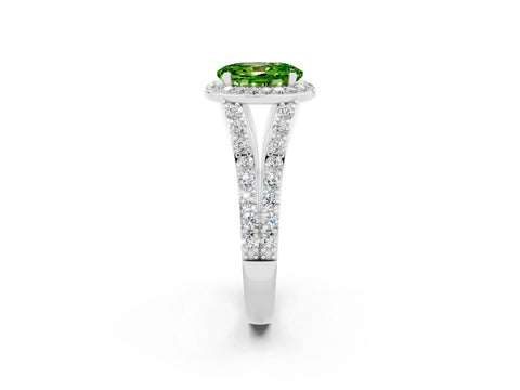 White gold Oval Cut Peridot Split Shank Halo Ring with Four-Prong Setting_14