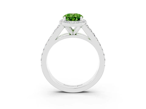 White gold Oval Cut Peridot Split Shank Halo Ring with Four-Prong Setting_15