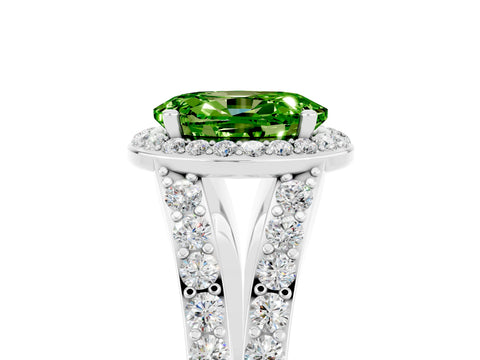 White gold Oval Cut Peridot Split Shank Halo Ring with Four-Prong Setting_17