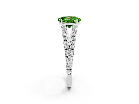White gold Oval Cut Peridot Split Shank Pavé Engagement Ring with Four-Prong Setting_32
