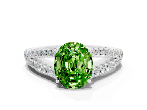 White gold Oval Cut Peridot Split Shank Pavé Engagement Ring with Four-Prong Setting_33