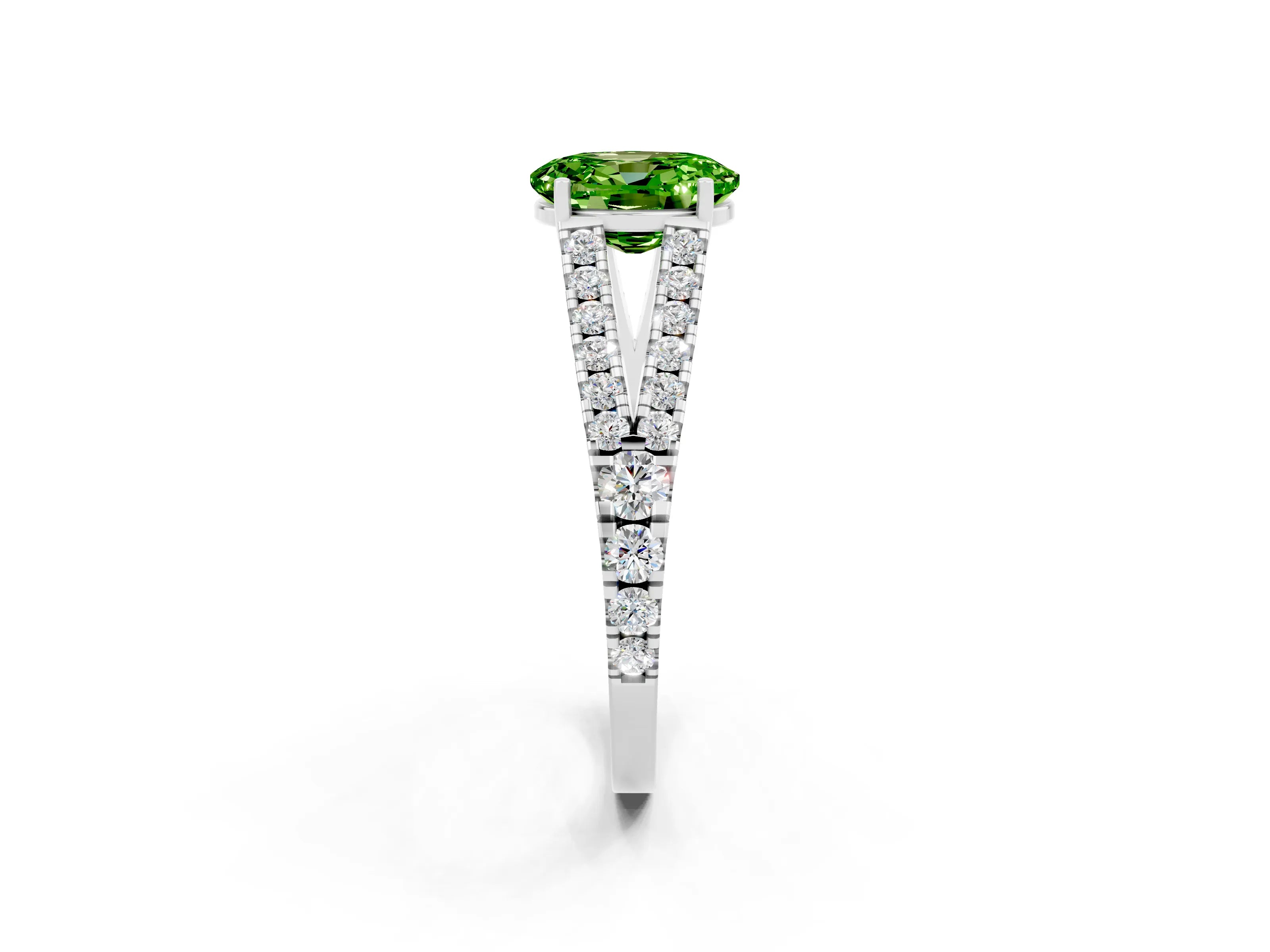 White gold Oval Cut Peridot Split Shank Pavé Engagement Ring with Four-Prong Setting_35