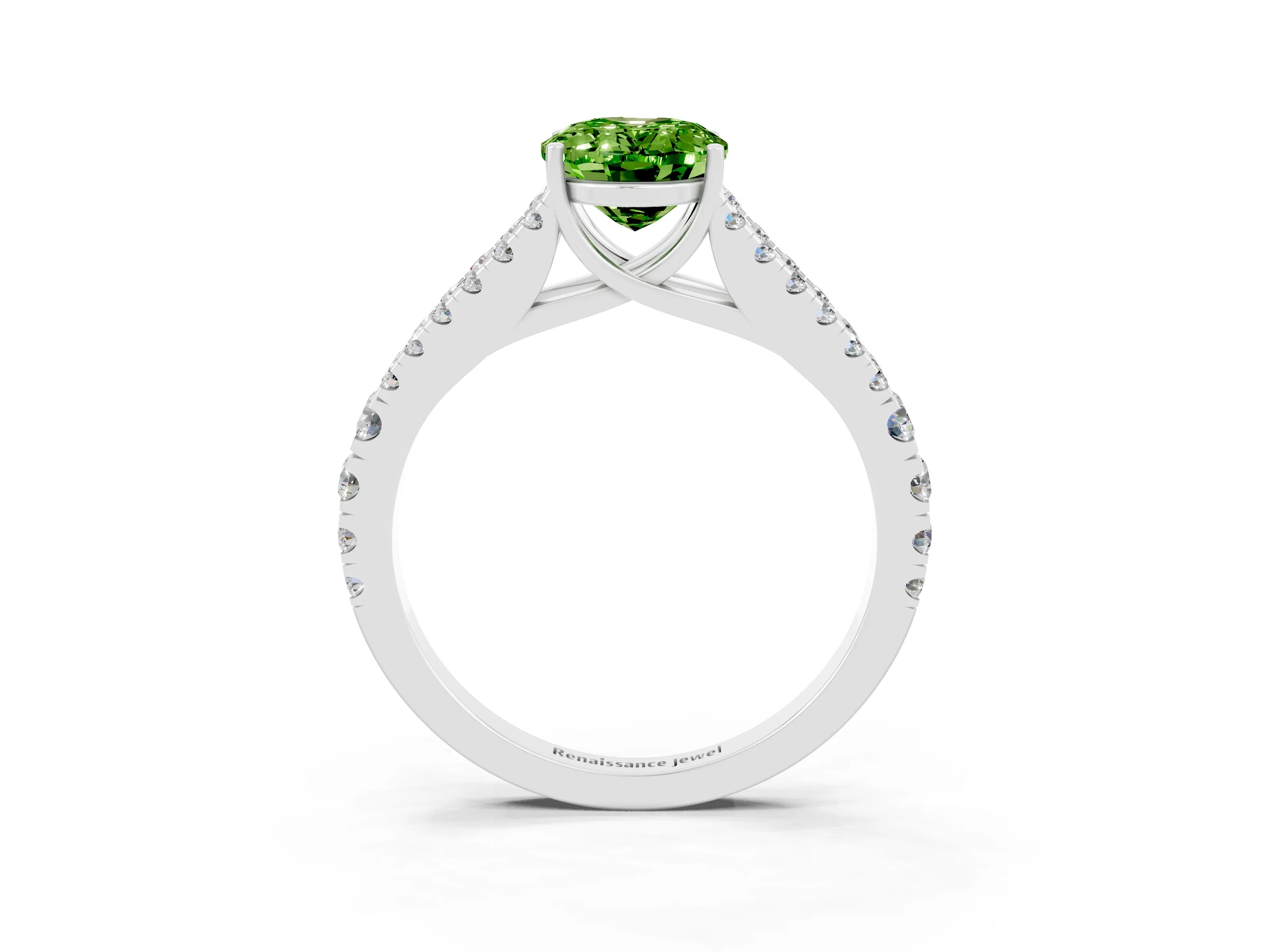 White gold Oval Cut Peridot Split Shank Pavé Engagement Ring with Four-Prong Setting_36