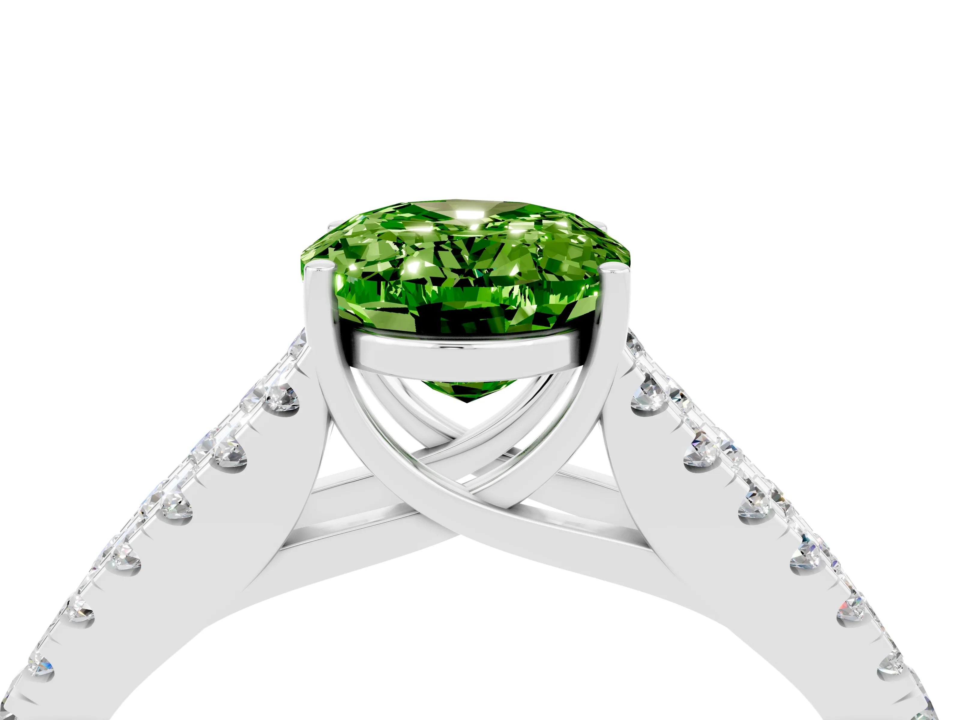 White gold Oval Cut Peridot Split Shank Pavé Engagement Ring with Four-Prong Setting_40
