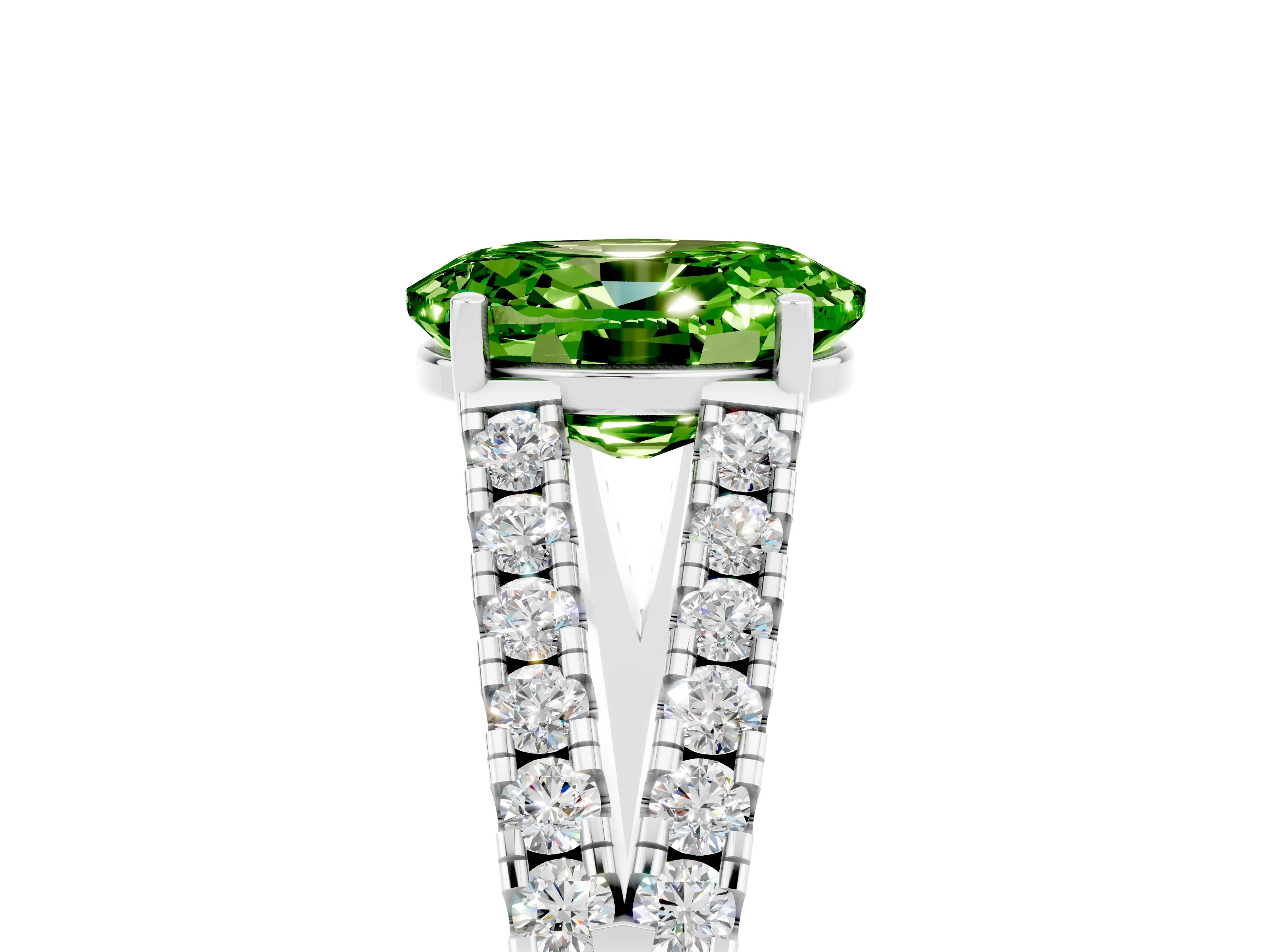 White gold Oval Cut Peridot Split Shank Pavé Engagement Ring with Four-Prong Setting_41