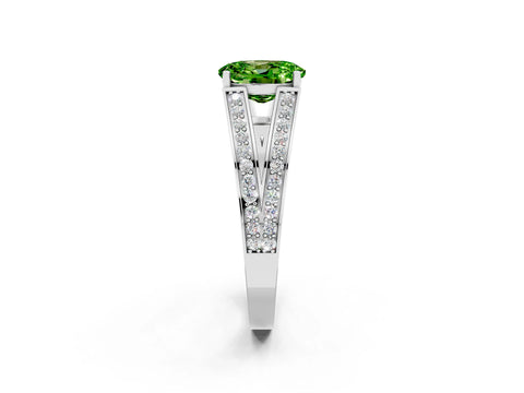 White gold Oval Cut Peridot Split Shank Ring with Pavé Band and Four-Prong Setting_2