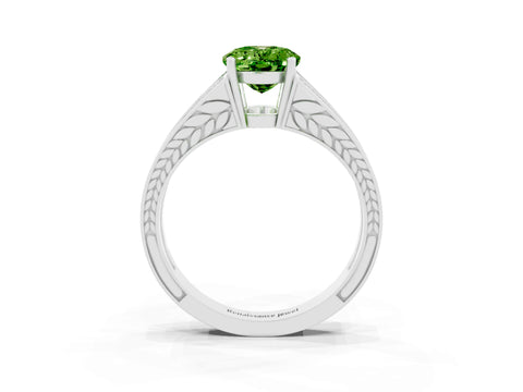 White gold Oval Cut Peridot Split Shank Ring with Pavé Band and Four-Prong Setting_3