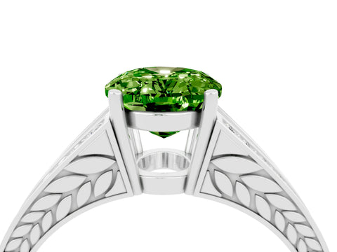 White gold Oval Cut Peridot Split Shank Ring with Pavé Band and Four-Prong Setting_4
