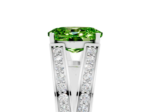 White gold Oval Cut Peridot Split Shank Ring with Pavé Band and Four-Prong Setting_5