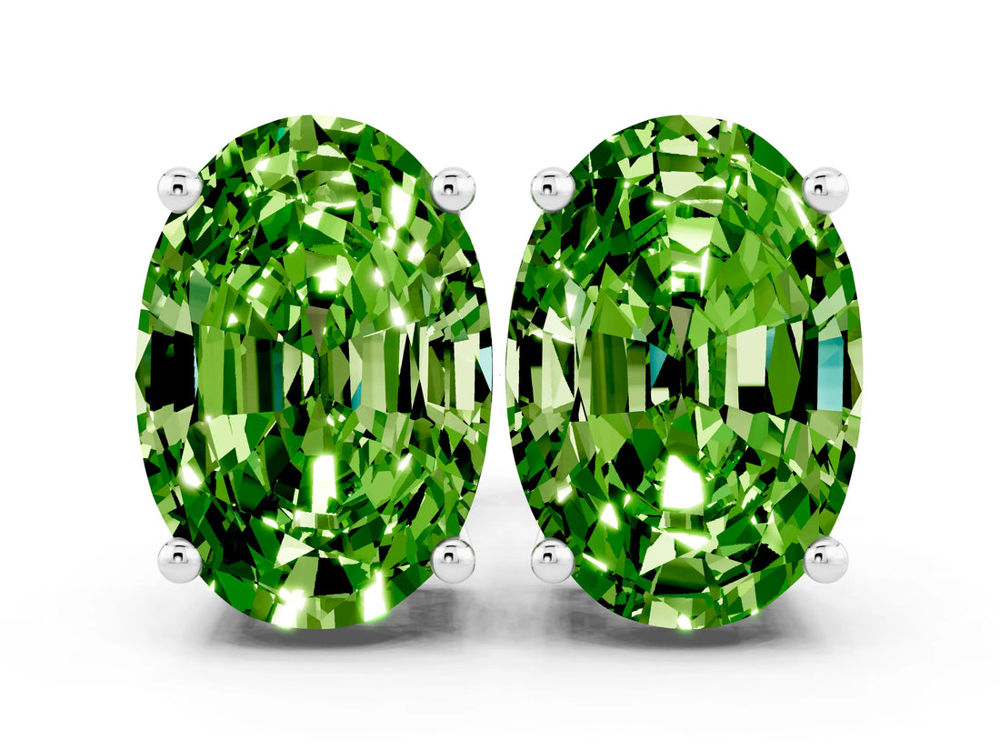 Silver 1.26 Carat Oval Peridot Stud Earrings