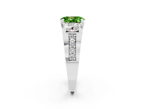 White gold Oval Cut Peridot Three-Stone Ring with Channel Set Band and Four-Prong Setting_2