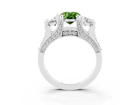 White gold Oval Cut Peridot Three-Stone Ring with Channel Set Band and Four-Prong Setting_3