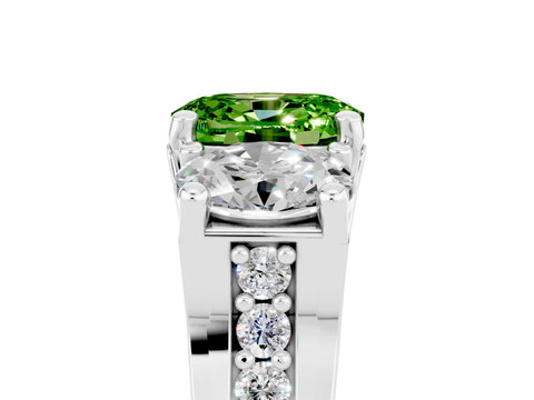 White gold Oval Cut Peridot Three-Stone Ring with Channel Set Band and Four-Prong Setting_5