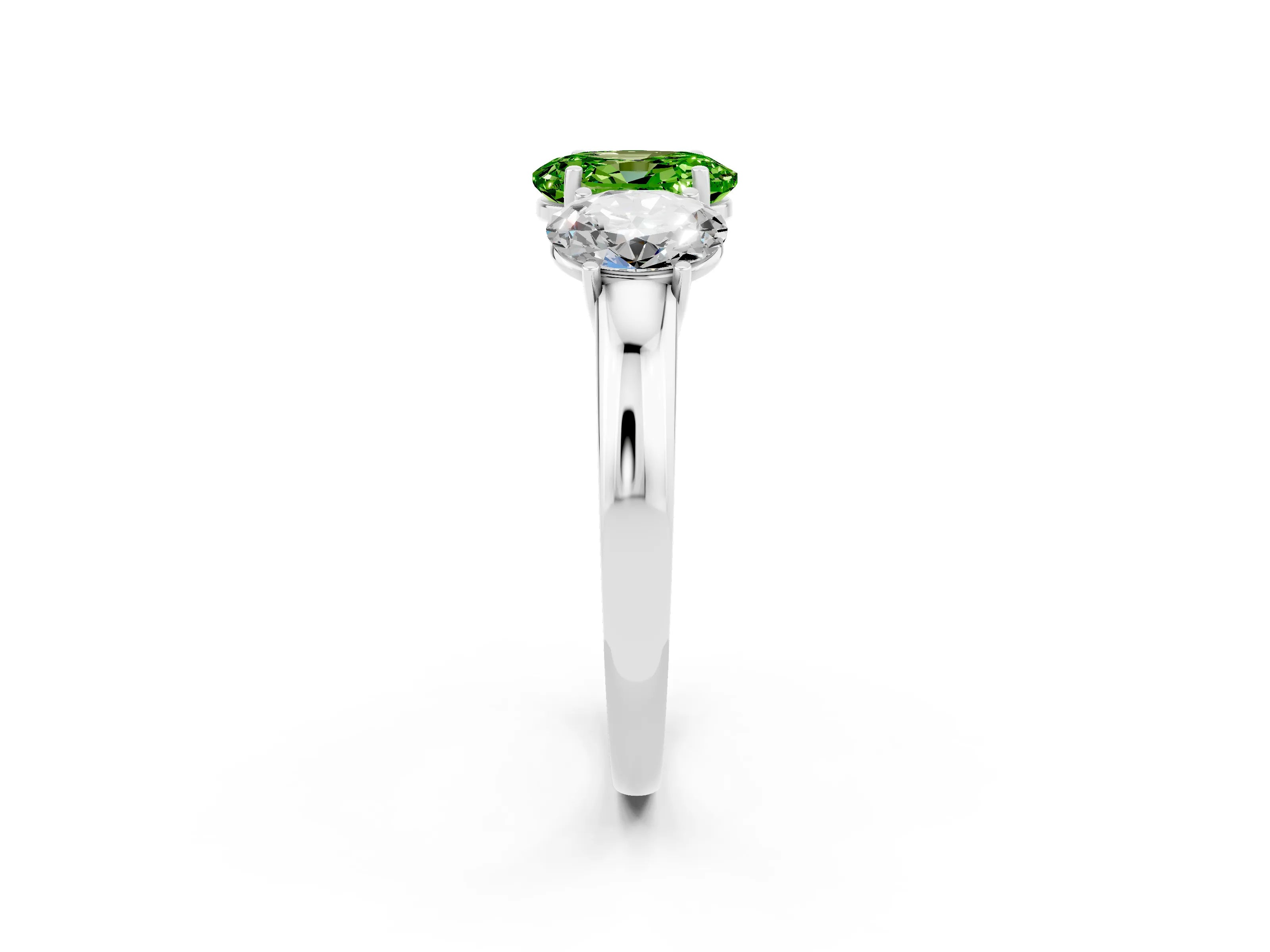 White gold Oval Cut Peridot Three-Stone Ring with Four-Prong Setting and Classic Band_2