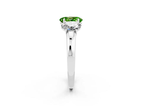 White gold Oval Cut Peridot Three-Stone Ring with Four-Prong Setting and Classic Band_2