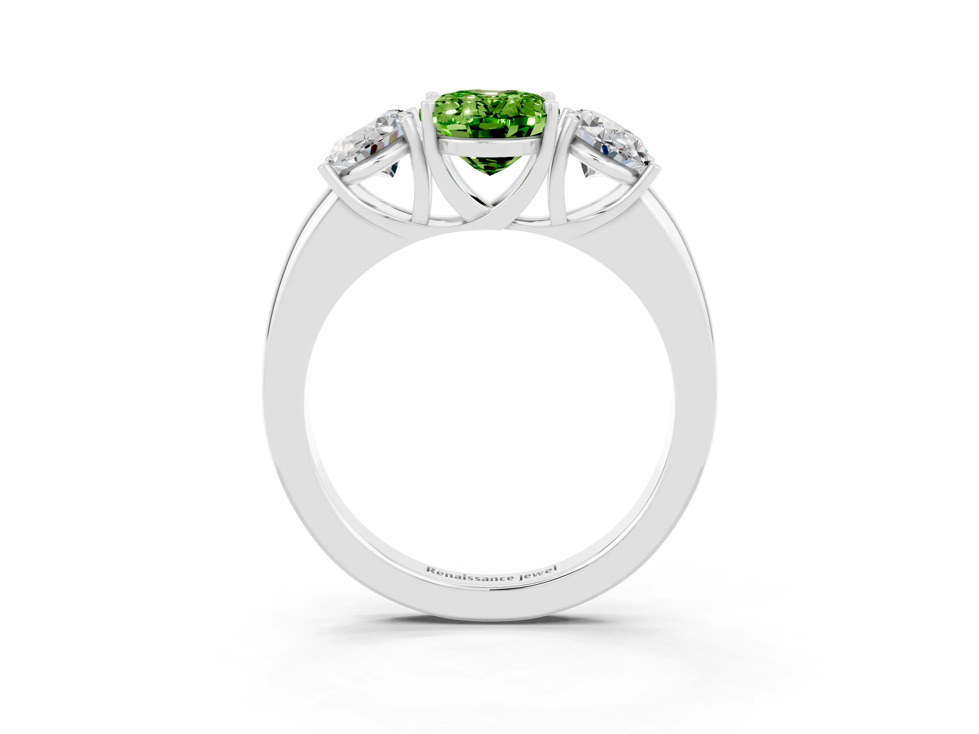 White gold Oval Cut Peridot Three-Stone Ring with Four-Prong Setting and Classic Band_3