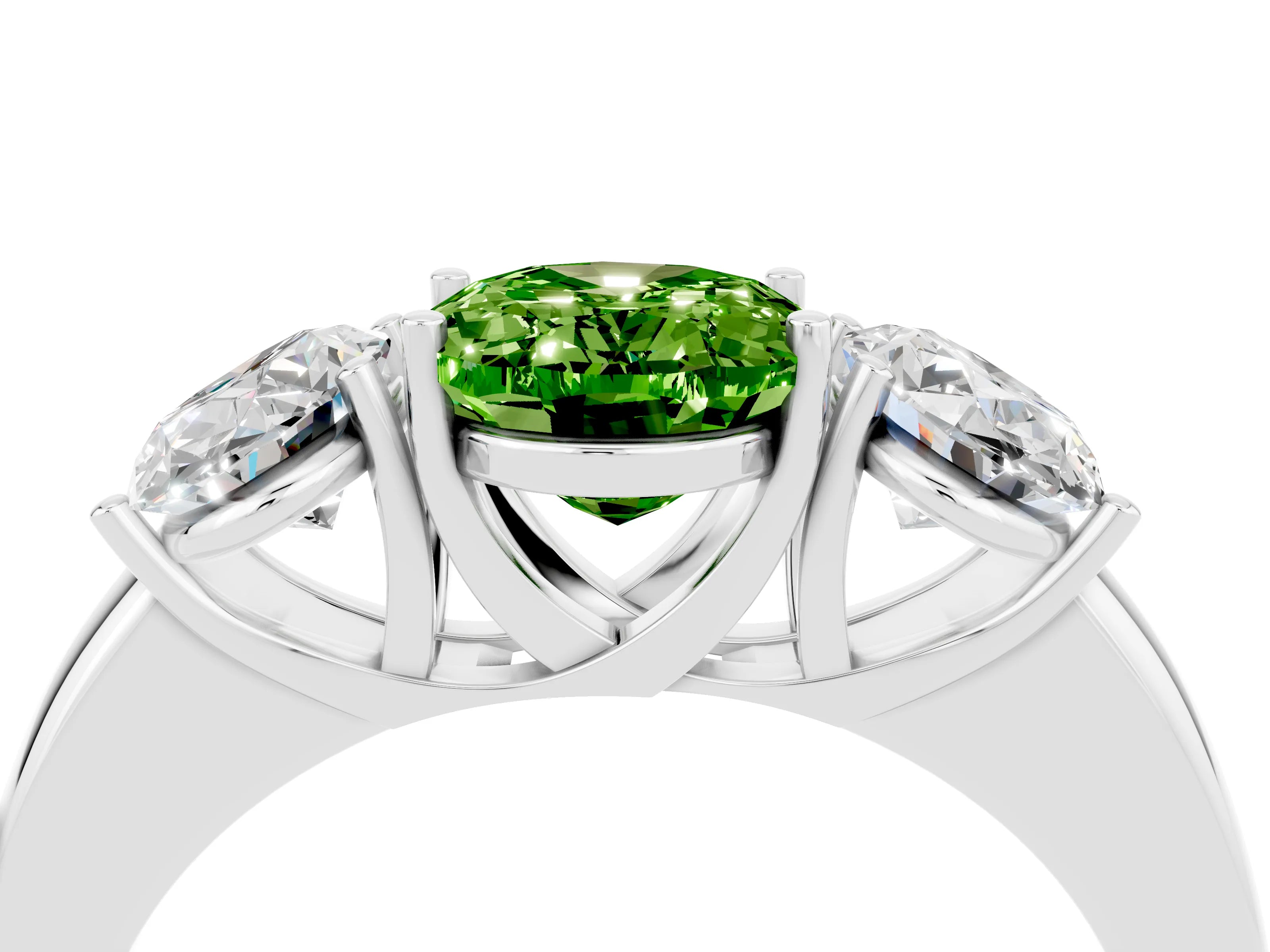 White gold Oval Cut Peridot Three-Stone Ring with Four-Prong Setting and Classic Band_4
