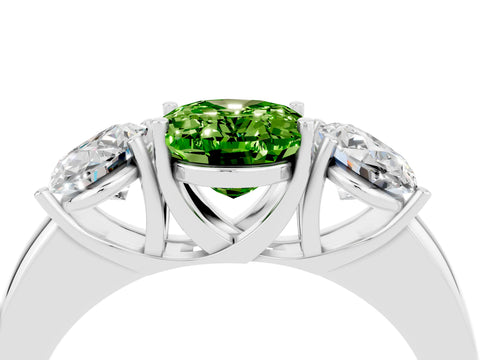 White gold Oval Cut Peridot Three-Stone Ring with Four-Prong Setting and Classic Band_4