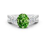 White gold Oval Cut Peridot Three-Stone Ring with Pavé Split Shank and Four-Prong Setting_12