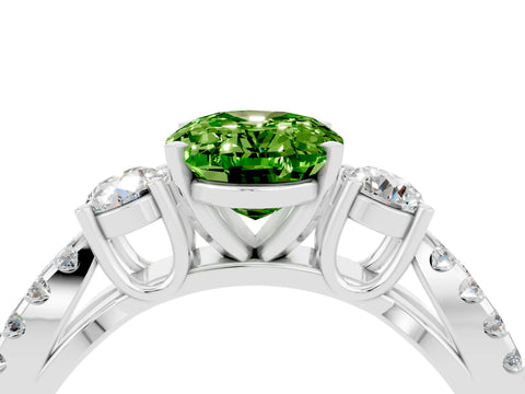 White gold Oval Cut Peridot Three-Stone Ring with Pavé Split Shank and Four-Prong Setting_16