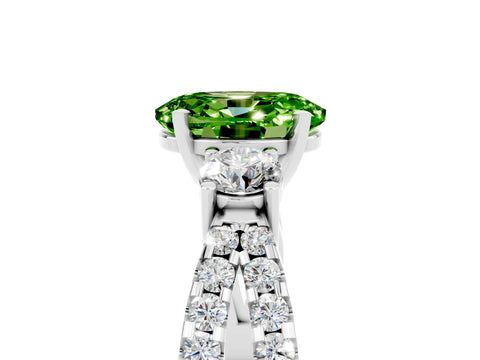 White gold Oval Cut Peridot Three-Stone Ring with Pavé Split Shank and Four-Prong Setting_17