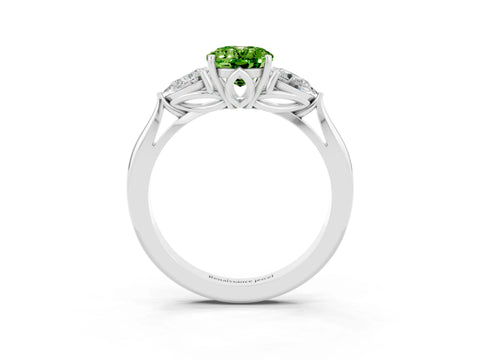 White gold Oval Cut Peridot Three-Stone Ring with Pear Side Stones and Four-Prong Setting_15