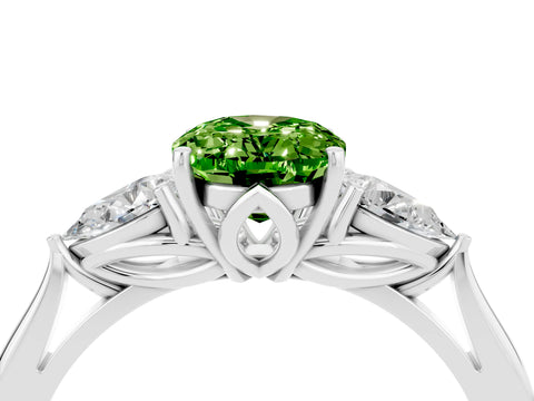 White gold Oval Cut Peridot Three-Stone Ring with Pear Side Stones and Four-Prong Setting_16