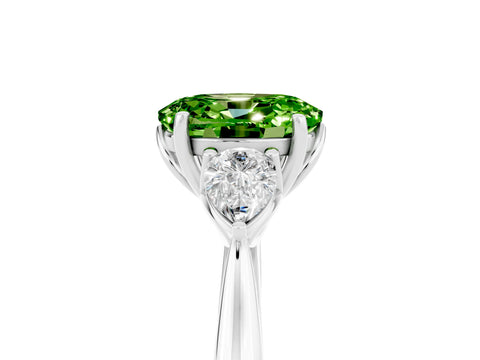 White gold Oval Cut Peridot Three-Stone Ring with Pear Side Stones and Four-Prong Setting_17