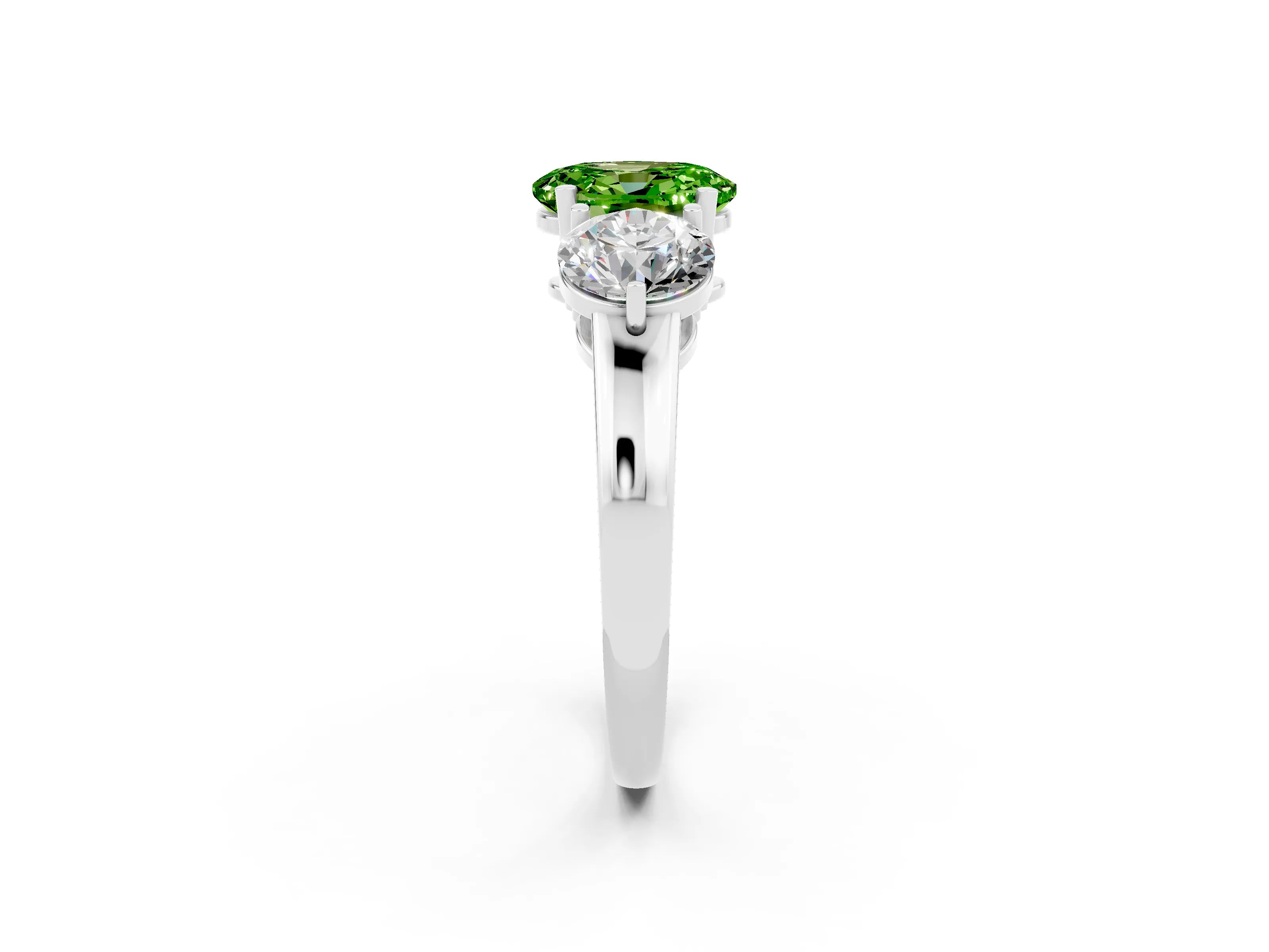 White gold Oval Cut Peridot Three-Stone Ring with Prong Setting and Classic Band_2