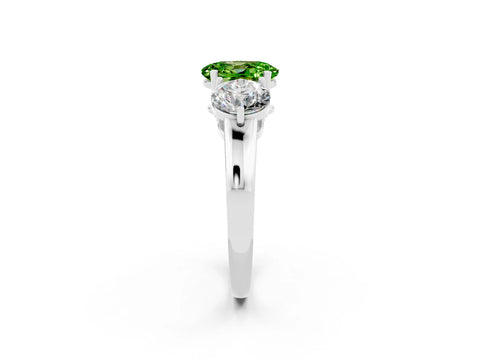 White gold Oval Cut Peridot Three-Stone Ring with Prong Setting and Classic Band_2