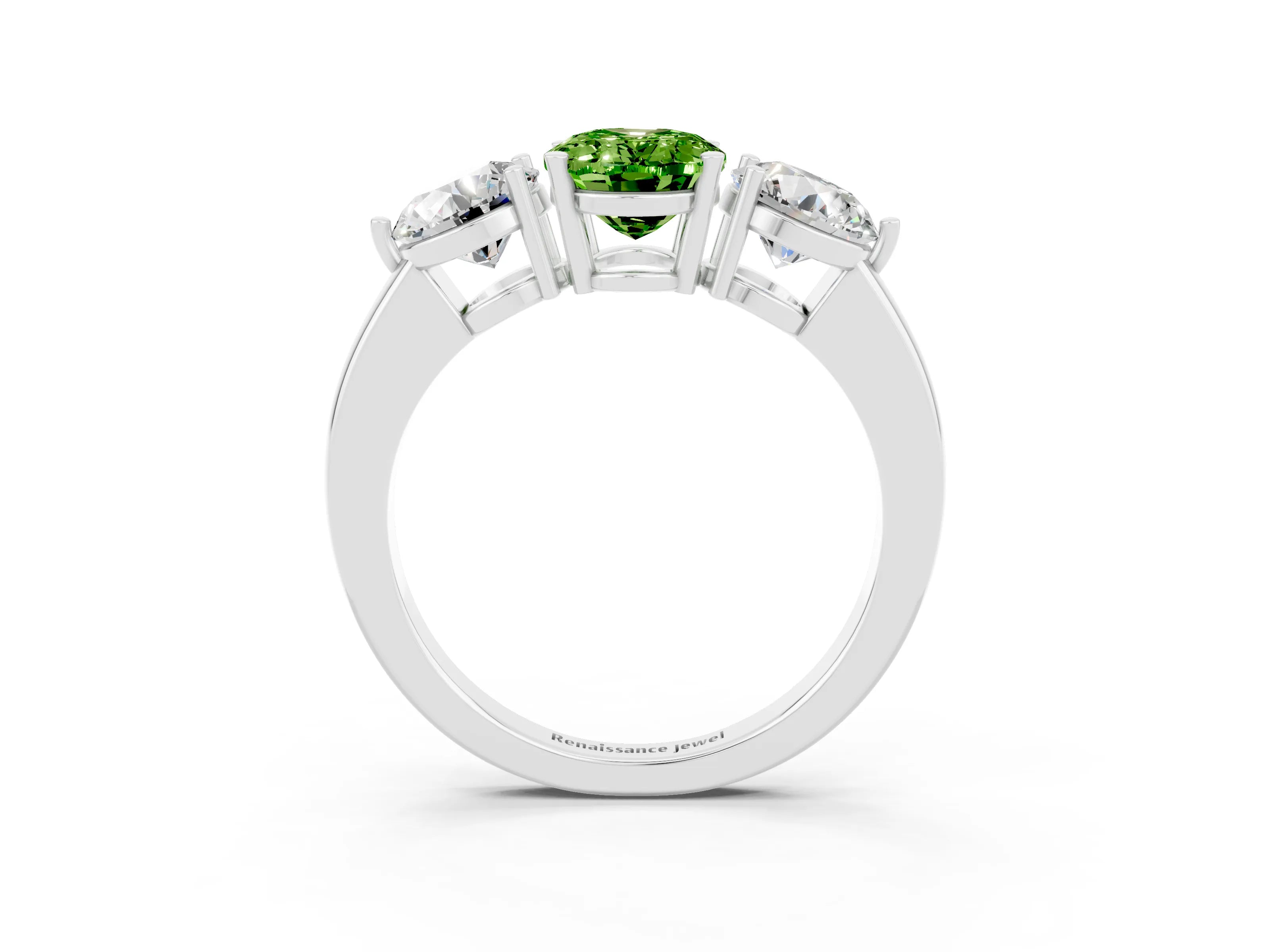 White gold Oval Cut Peridot Three-Stone Ring with Prong Setting and Classic Band_3