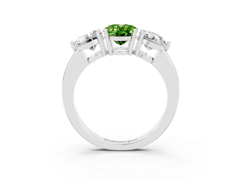White gold Oval Cut Peridot Three-Stone Ring with Prong Setting and Classic Band_3