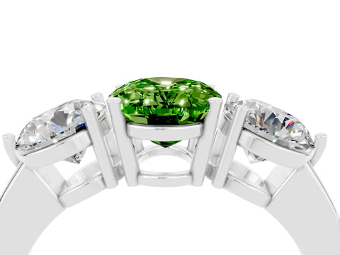 White gold Oval Cut Peridot Three-Stone Ring with Prong Setting and Classic Band_4