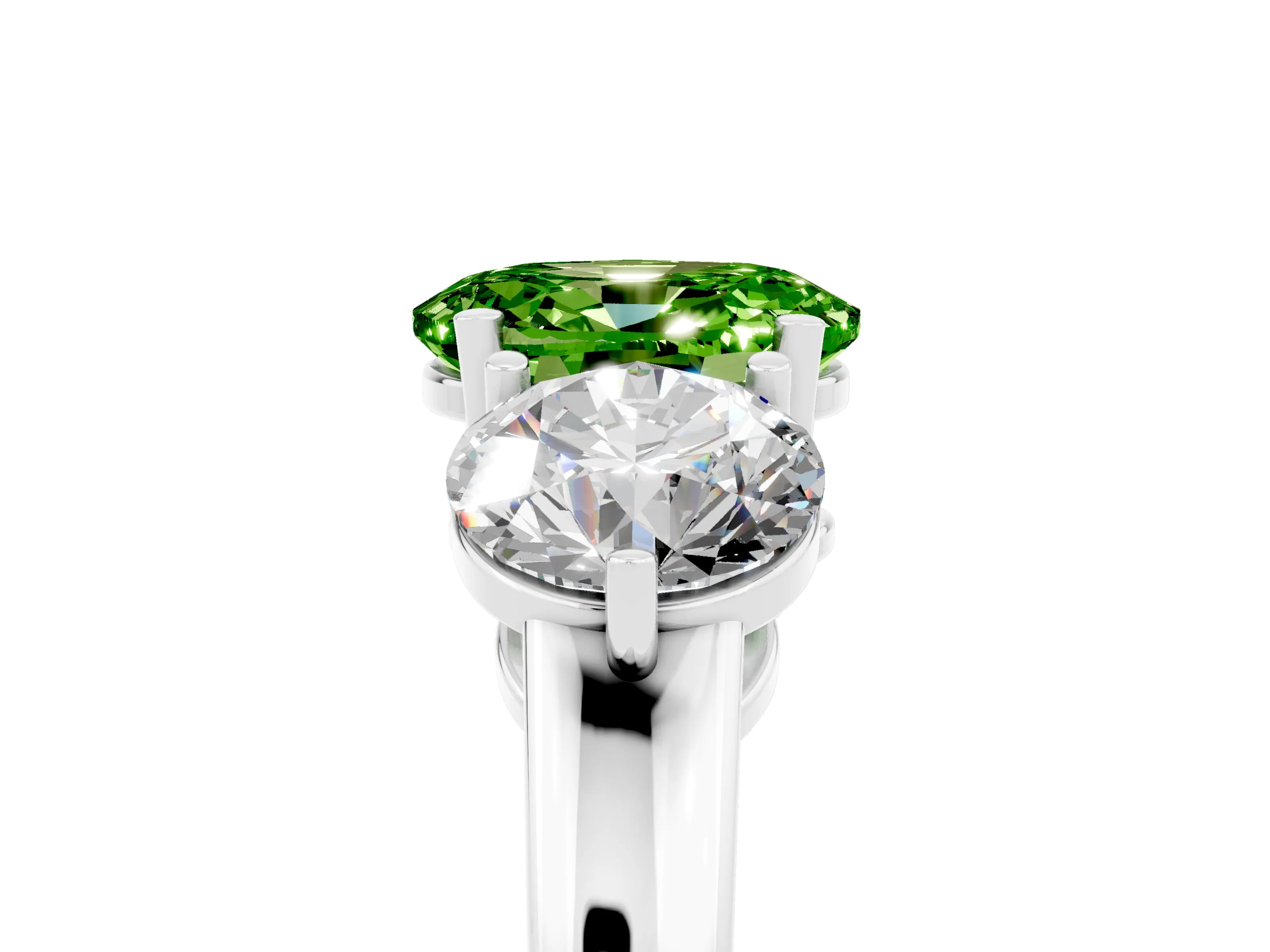 White gold Oval Cut Peridot Three-Stone Ring with Prong Setting and Classic Band_5