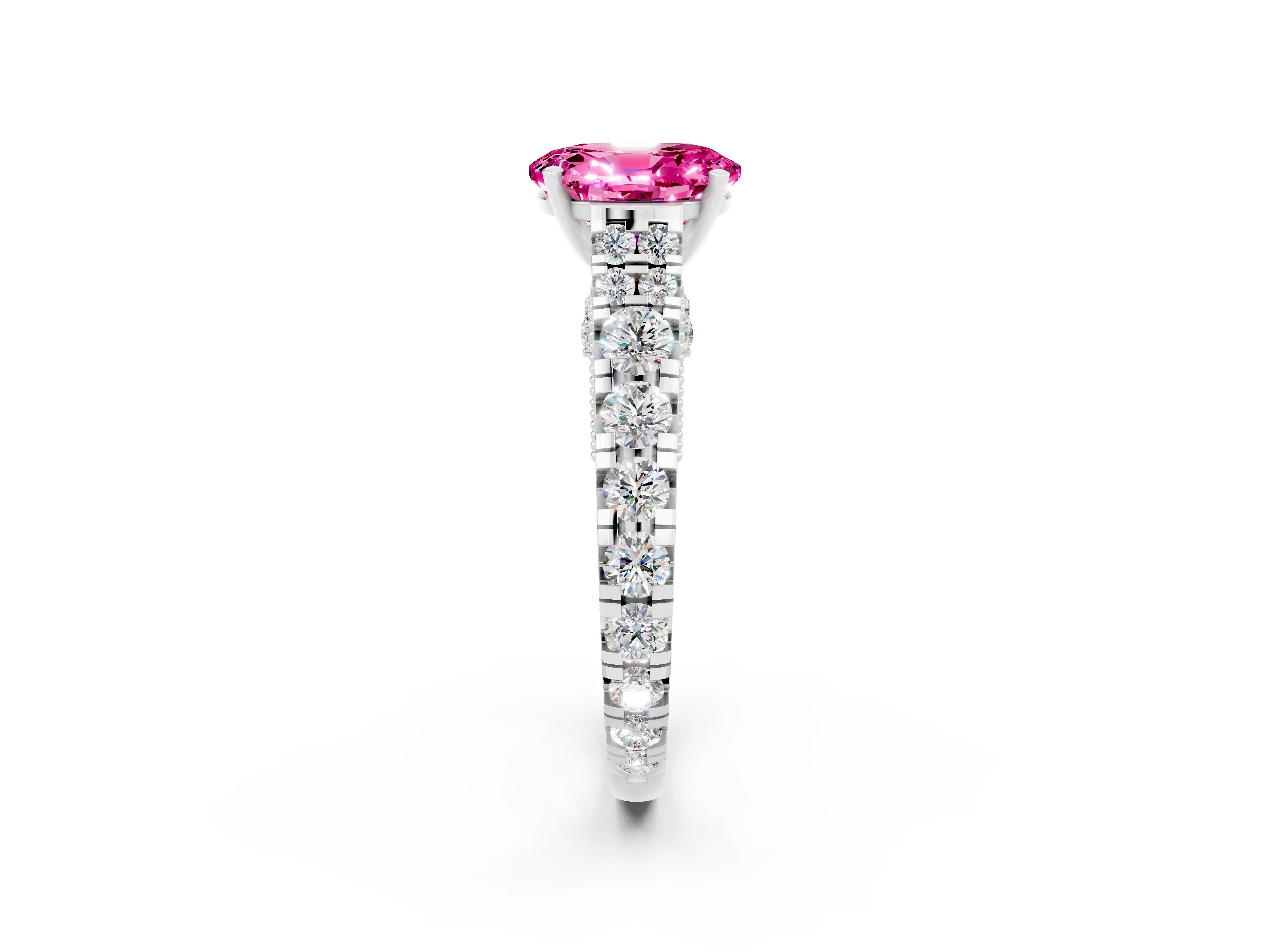 White gold Oval Cut Pink Sapphire Classic Solitaire Ring with Pavé Band and Four-Prong Setting_14