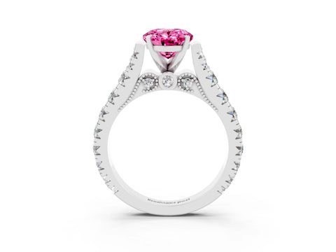 White gold Oval Cut Pink Sapphire Classic Solitaire Ring with Pavé Band and Four-Prong Setting_15