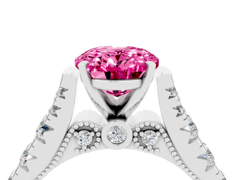 White gold Oval Cut Pink Sapphire Classic Solitaire Ring with Pavé Band and Four-Prong Setting_16
