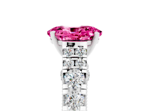 White gold Oval Cut Pink Sapphire Classic Solitaire Ring with Pavé Band and Four-Prong Setting_17