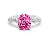 White gold Oval Cut Pink Sapphire Cluster Side Stone Solitaire Ring with Prong Setting_48