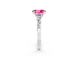 White gold Oval Cut Pink Sapphire Cluster Side Stone Solitaire Ring with Prong Setting_50