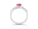White gold Oval Cut Pink Sapphire Cluster Side Stone Solitaire Ring with Prong Setting_51