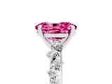 White gold Oval Cut Pink Sapphire Cluster Side Stone Solitaire Ring with Prong Setting_53