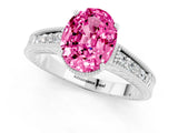 White gold Oval Cut Pink Sapphire Engagement Ring with Milgrain Channel Set Band and Prong Setting_25