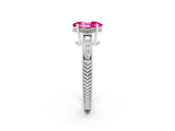 White gold Oval Cut Pink Sapphire Engagement Ring with Milgrain Channel Set Band and Prong Setting_26